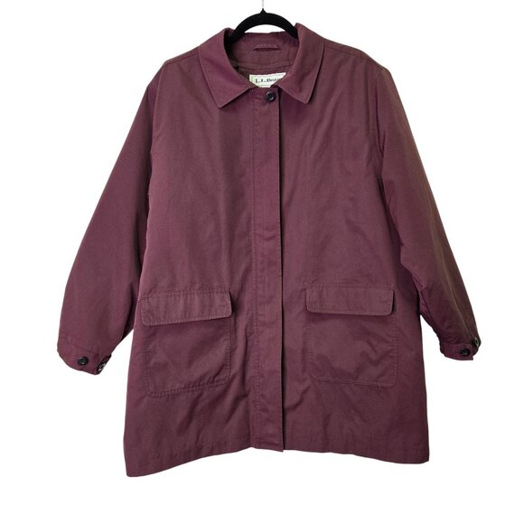 Vintage L.L. Bean Petite XL Flannel Lined Burgundy Maroon Barn Chore Jacket - Picture 1 of 13